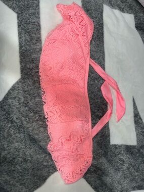 Coral Lace Bandeau Bikini Top